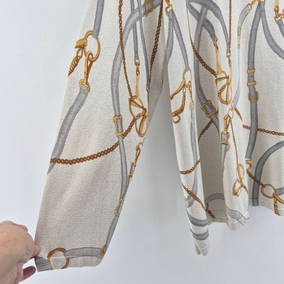 Chicos Mock Neck Sweater Sparkle Gold Chain Equestrian Preppy Metallic Sz 4 XXL - Picture 5 of 10